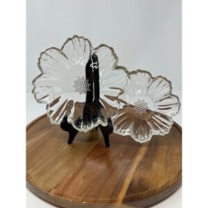 Clear Glass Flower Shaped Dishes Trinket Candy Small Bowls Set of 2